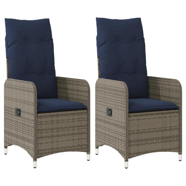 ARDEBO.de - Gartenstühle Verstellbar 2 Stk. mit Kissen Grau Poly Rattan
