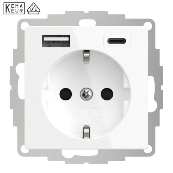ARDEBO.de - OPUS 55 USB A/C-Steckdose mit Schutzkontakt, polarweiß