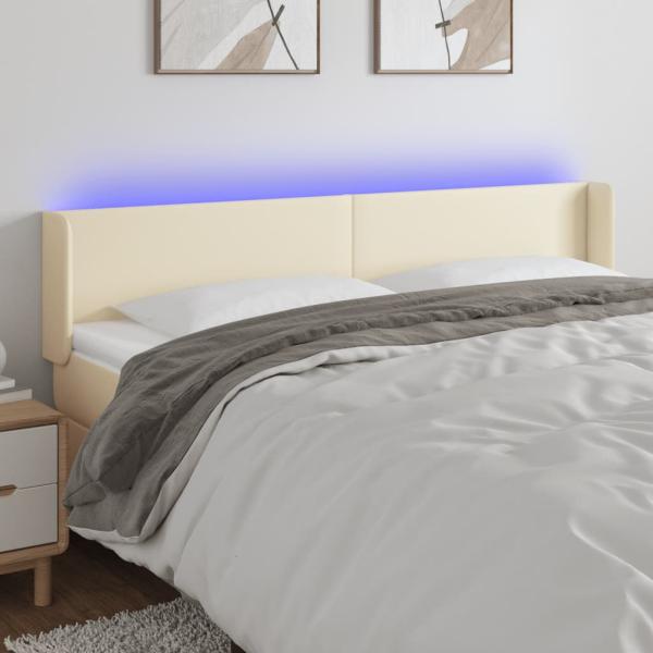 ARDEBO.de - LED Kopfteil Creme 163x16x78/88 cm Kunstleder