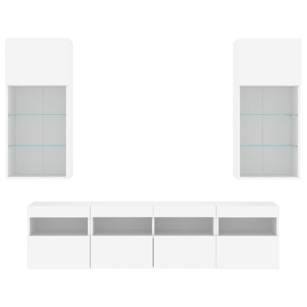 5-tlg. Wohnwand mit LED-Beleuchtung Weiß Holzwerkstoff