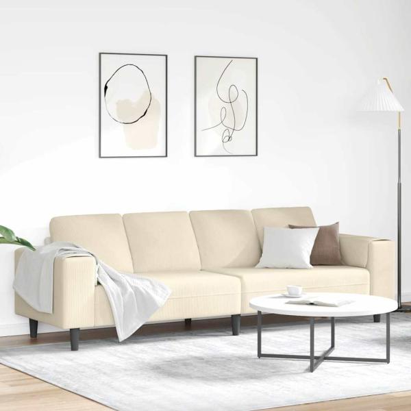 ARDEBO.de - Stoffsofa mit Kissen Creme 208 cm Cordstoff