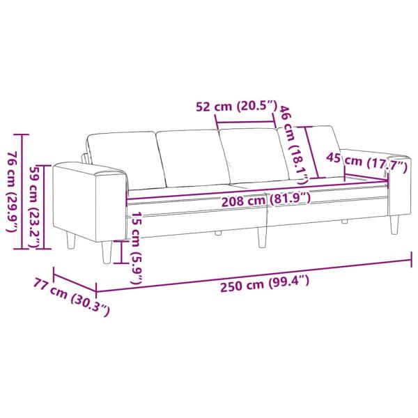 Stoffsofa mit Kissen Creme 208 cm Cordstoff