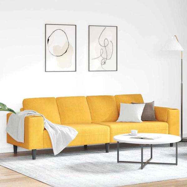 ARDEBO.de - Stoffsofa mit Kissen Helles Gelb Cordstoff