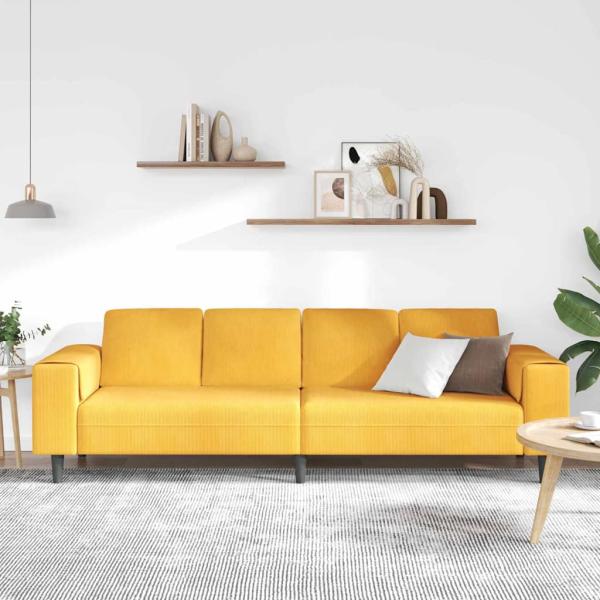 Stoffsofa mit Kissen Helles Gelb Cordstoff