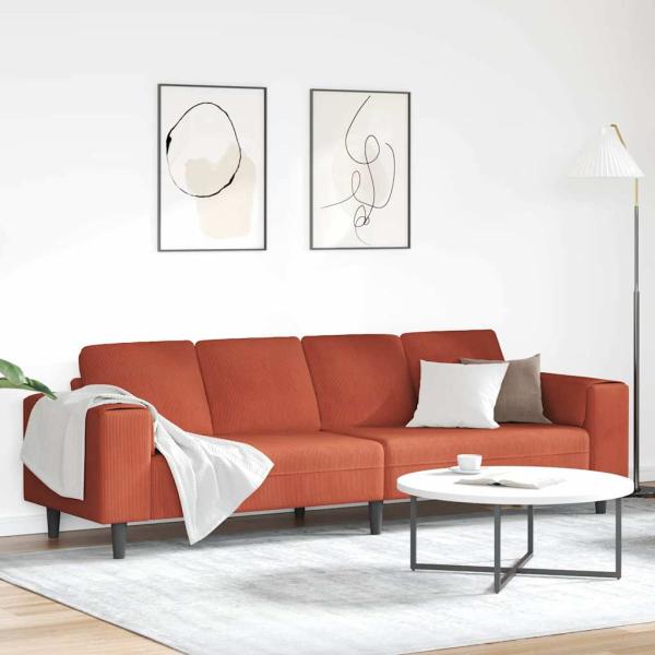 ARDEBO.de - Stoffsofa mit Kissen Rot-Orange Cordstoff