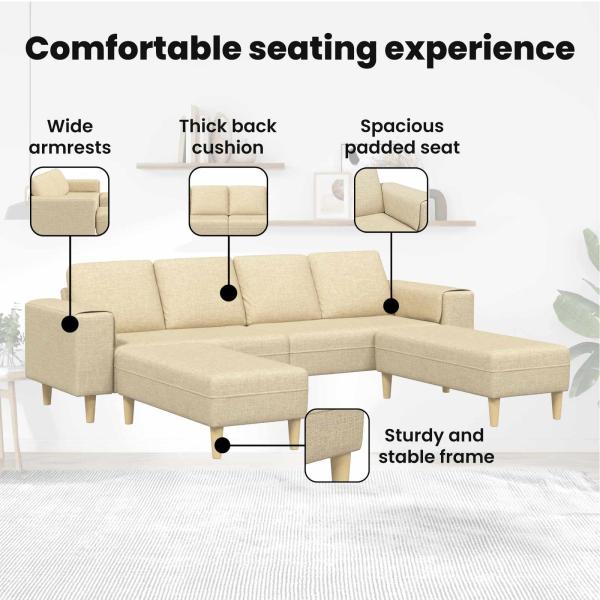 Sofa Set 3 pcs Creme Stoff