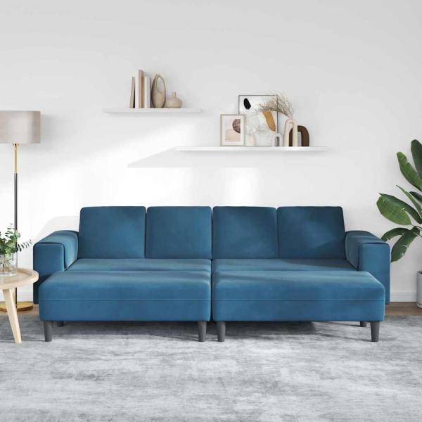 Sofa Set 3 pcs Blau Samt