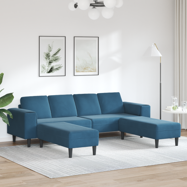 Sofa Set 3 pcs Blau Samt