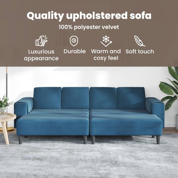 Sofa Set 3 pcs Blau Samt