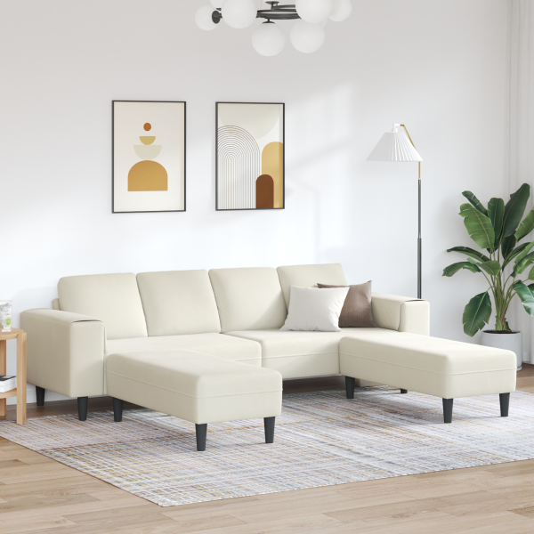 Sofa Set 3 pcs Creme Samt