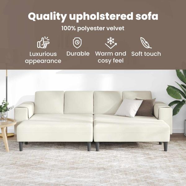 Sofa Set 3 pcs Creme Samt