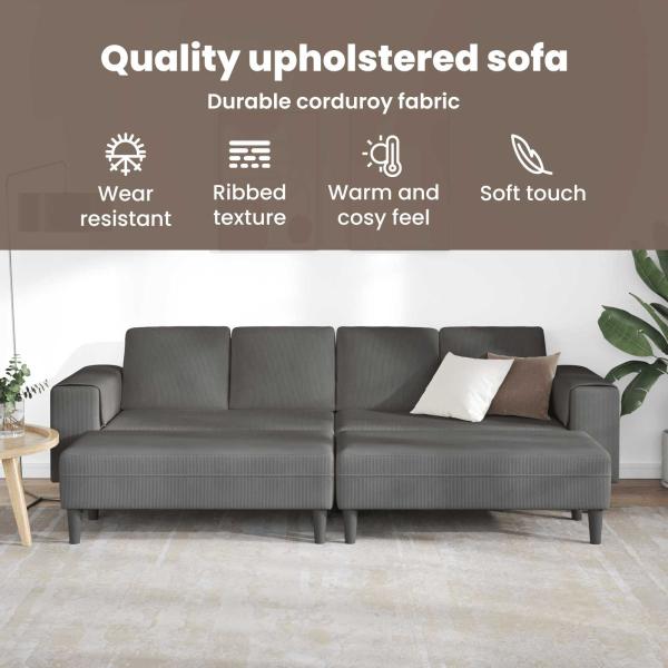 Stoffsofa mit Kissen Dunkelgrau Cordstoff