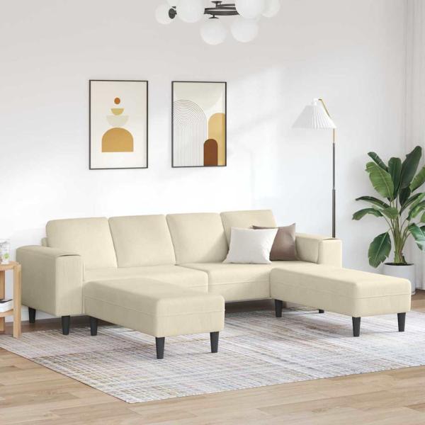 ARDEBO.de - Stoffsofa mit Kissen Creme 208 cm Cordstoff