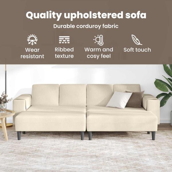 Stoffsofa mit Kissen Creme 208 cm Cordstoff