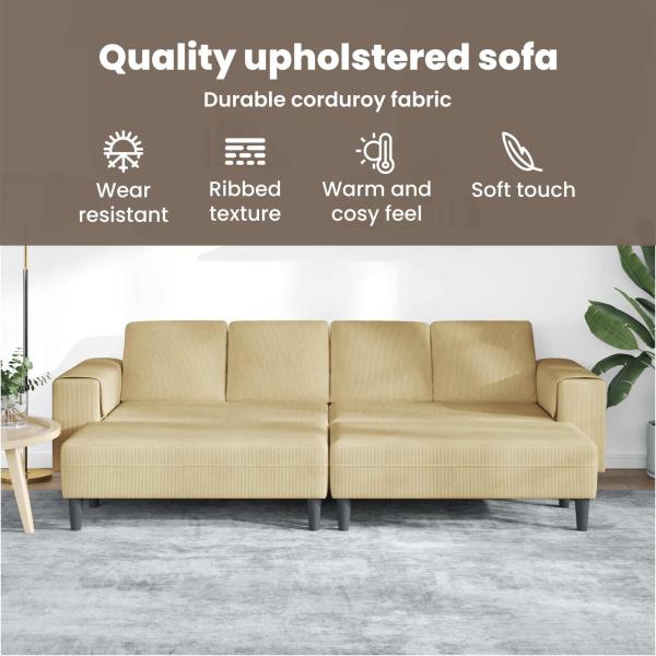 Stoffsofa mit Kissen Grau Grün Cordstoff