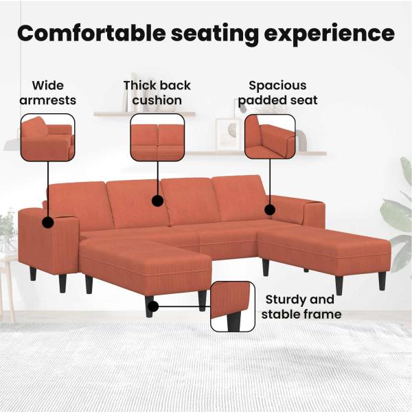 Stoffsofa mit Kissen Rot-Orange 208 cm Cordstoff