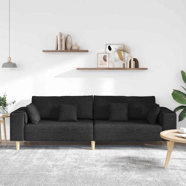 Stoffsofa mit Kissen Schwarz 208 cm Stoff