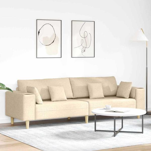ARDEBO.de - Stoffsofa mit Kissen Creme 208 cm Stoff