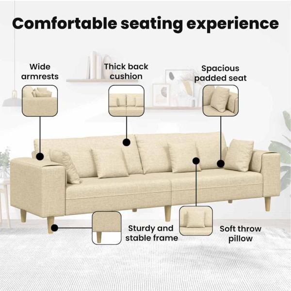 Stoffsofa mit Kissen Creme 208 cm Stoff