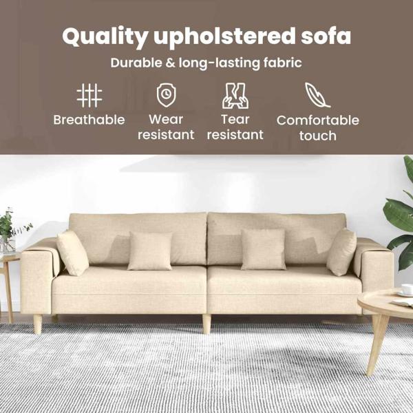 Stoffsofa mit Kissen Creme 208 cm Stoff