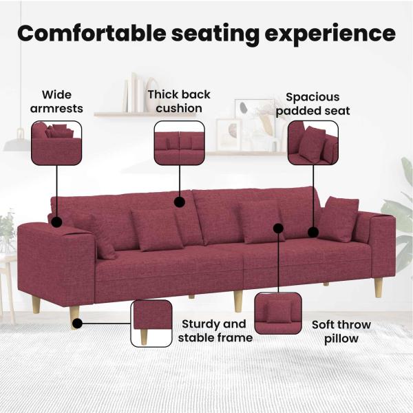 Stoffsofa mit Kissen 3 pcs Weinrot 208 cm Stoff