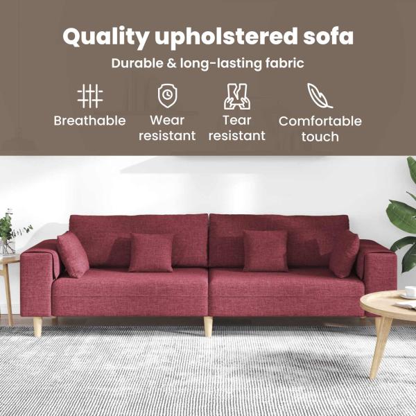 Stoffsofa mit Kissen 3 pcs Weinrot 208 cm Stoff