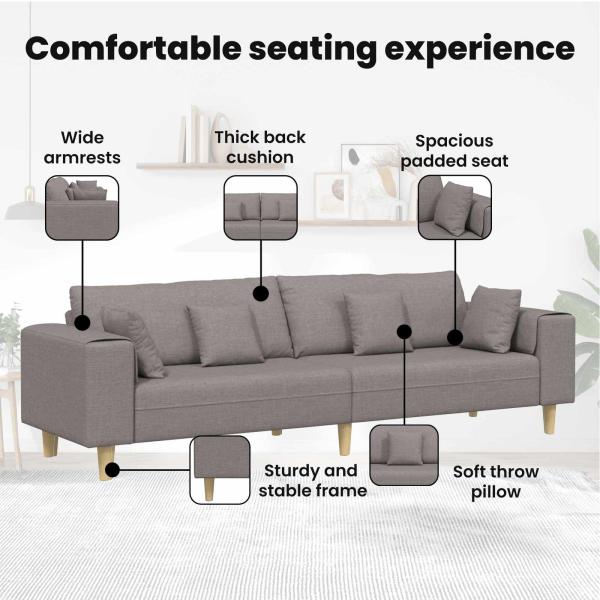 Stoffsofa mit Kissen 3 pcs Taupe 208 cm Stoff