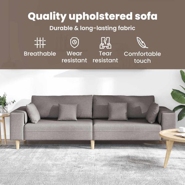 Stoffsofa mit Kissen 3 pcs Taupe 208 cm Stoff