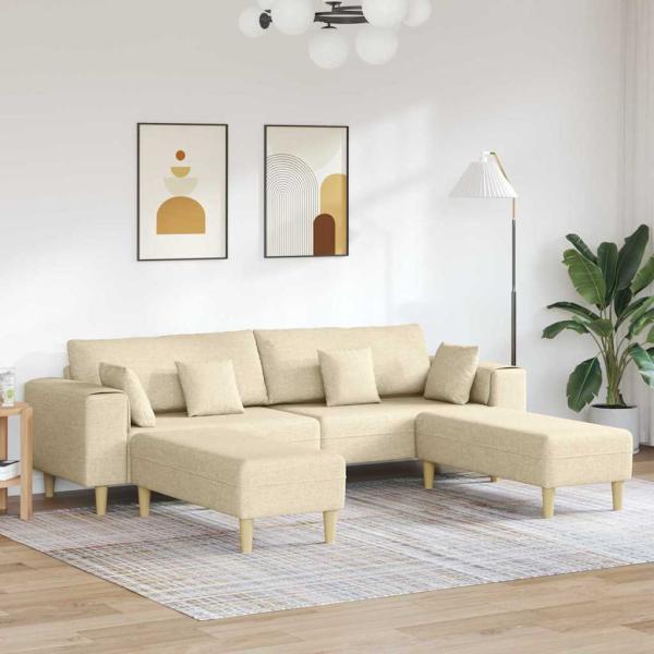 ARDEBO.de - Stoffsofa mit Kissen 3 pcs Creme 208 cm Stoff