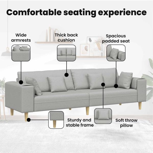 Stoffsofa mit Kissen 3 pcs Wolken-Grau 208 cm Stoff