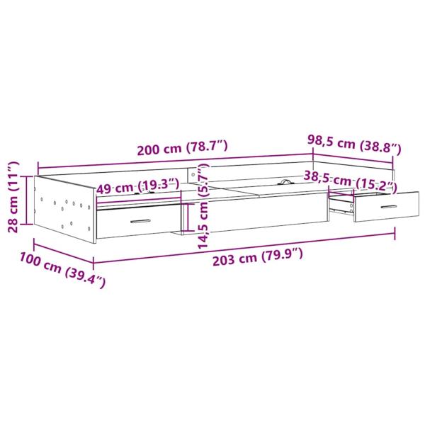 Bett mit Stauraum Schwarze Eiche 100 x 200 cm Holzwerkstoff