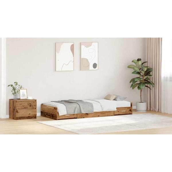 Bett mit Stauraum mit Kopfteil Altholz 100 x 200 cm Holzwerkstoff