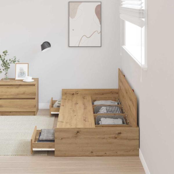 Bett mit Stauraum Artisan Eiche 100 x 200 cm Holzwerkstoff