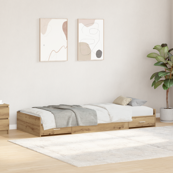 Bett mit Stauraum Artisan Eiche 100 x 200 cm Holzwerkstoff