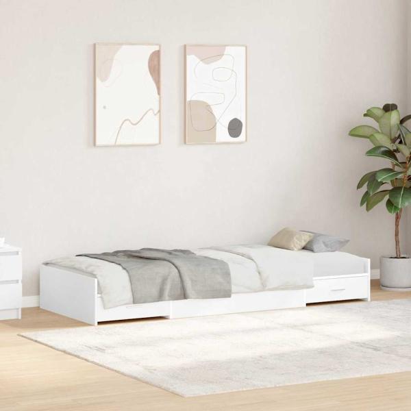 ARDEBO.de - Bett mit Stauraum mit Kopfteil Weiß 90 x 200 cm Holzwerkstoff