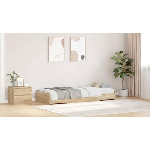 Bett mit Stauraum mit Kopfteil Sonoma Eiche 90 x 200 cm Holzwerkstoff