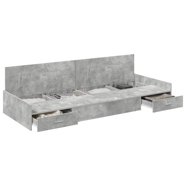 Bett mit Stauraum mit Kopfteil Beton Grau 90 x 200 cm Holzwerkstoff