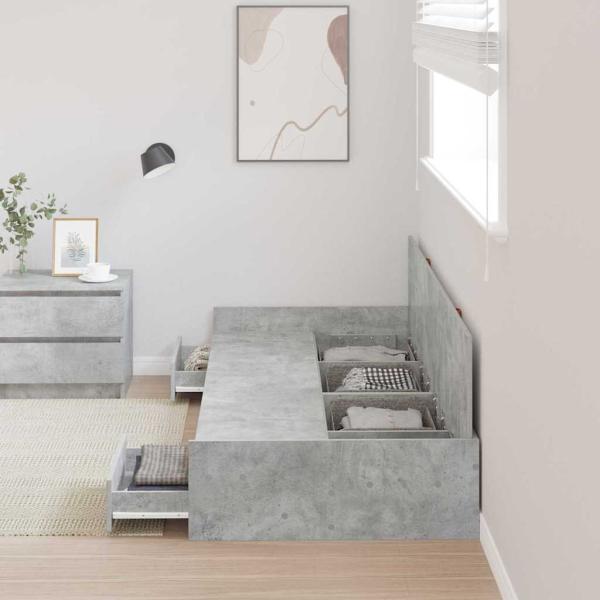 Bett mit Stauraum mit Kopfteil Beton Grau 90 x 200 cm Holzwerkstoff