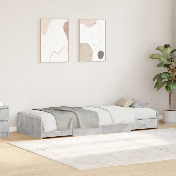 Bett mit Stauraum mit Kopfteil Beton Grau 90 x 200 cm Holzwerkstoff