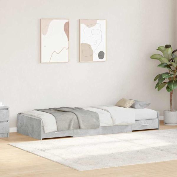 Bett mit Stauraum mit Kopfteil Beton Grau 90 x 200 cm Holzwerkstoff