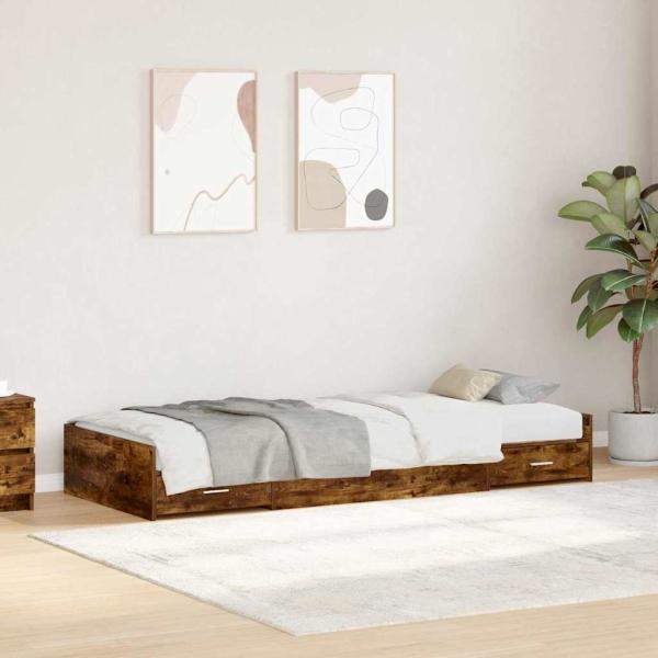 ARDEBO.de - Bett mit Stauraum Geräucherte Eiche 90 x 200 cm Holzwerkstoff