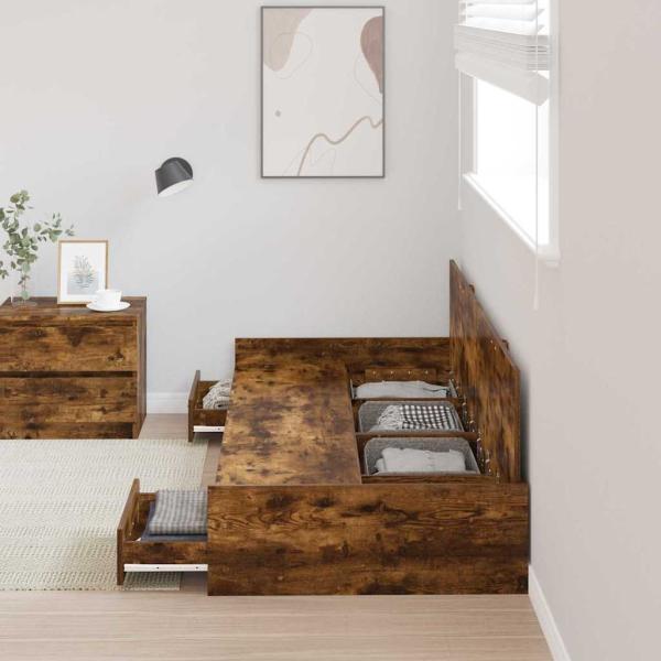 Bett mit Stauraum Geräucherte Eiche 90 x 200 cm Holzwerkstoff