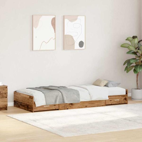 ARDEBO.de - Bett mit Stauraum mit Kopfteil Altholz 90 x 200 cm Holzwerkstoff