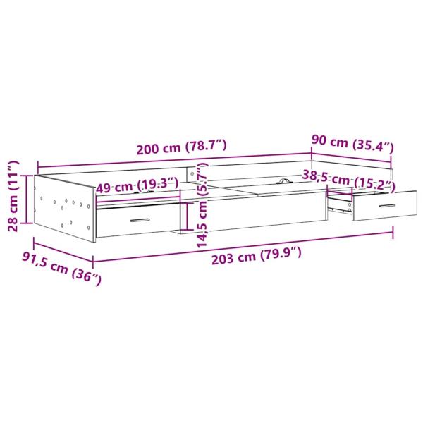Bett mit Stauraum mit Kopfteil Altholz 90 x 200 cm Holzwerkstoff
