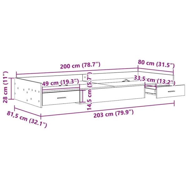 Bett mit Stauraum mit Kopfteil Beton Grau 80 x 200 cm Holzwerkstoff