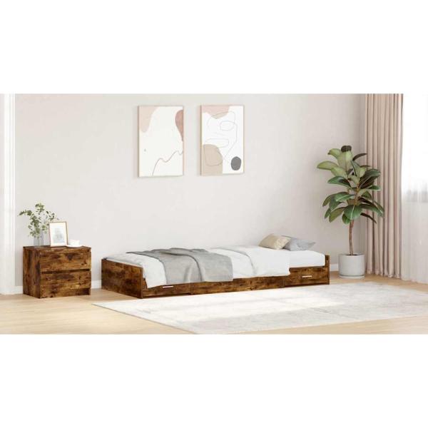 Bett mit Stauraum Geräucherte Eiche 75 x 190 cm Holzwerkstoff