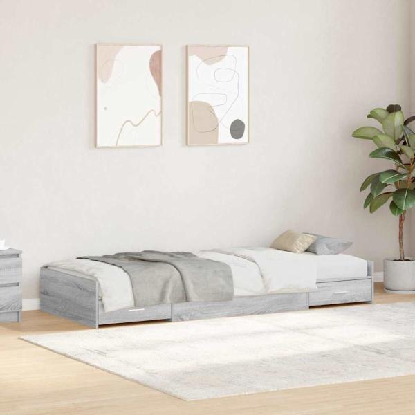 ARDEBO.de - Bett mit Stauraum Graues Sonoma 75 x 190 cm Holzwerkstoff