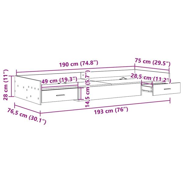 Bett mit Stauraum Graues Sonoma 75 x 190 cm Holzwerkstoff