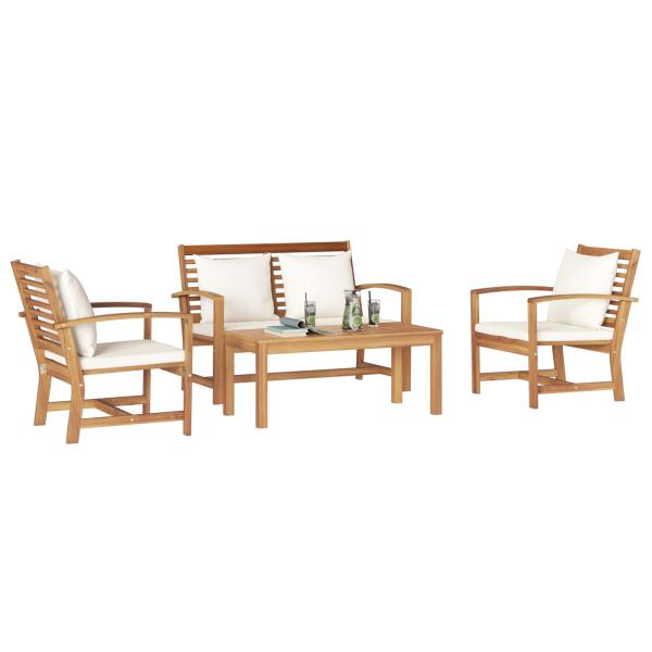 Garten-Sofa-Set 4 pcs Natur Teak-Massivholz