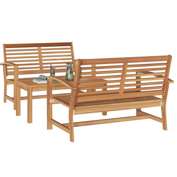 Garten-Sofa-Set 3 pcs Natur Teak-Massivholz